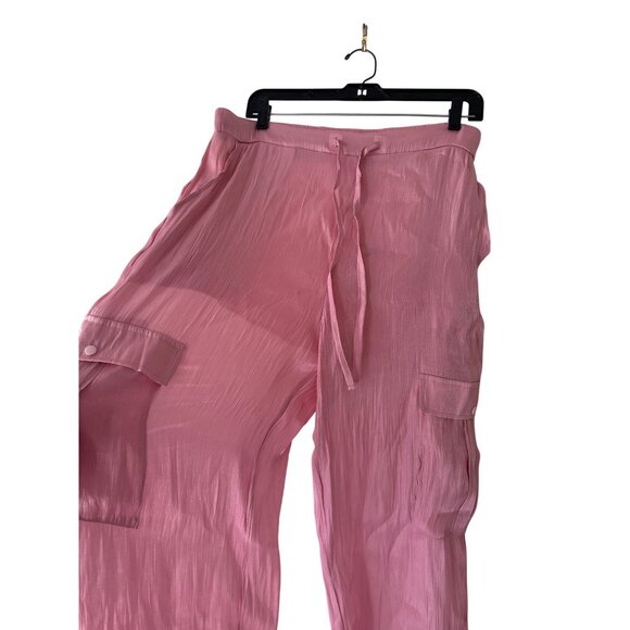 Halara Light Pink Metallic Semi Sheer Cargo Pants Drawstring Pockets XL NWT - Picture 5 of 12